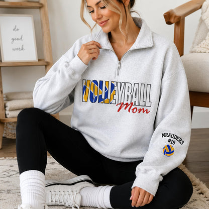NAZENTI Personalized Sports Mom Quarter Zip Sweatshirt, Football Volleyball Soccer Mom Pullover, Gifts For Mama Grandma