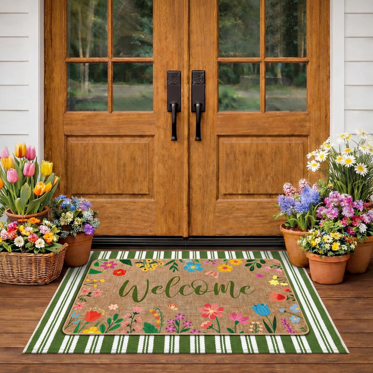 Tinideya 2 Pcs Halloween Door Mats Outdoor Layered Ghost Front Door Mat