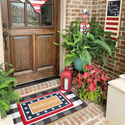 Christmas Door Mat Outdoor 35.4''x59'' Buffalo Plaid Christmas Decor Rug Cotton Hand-Woven Layered Door Mats Washable Carpet for Front Porch, Kitchen, Farmhouse, Entryway