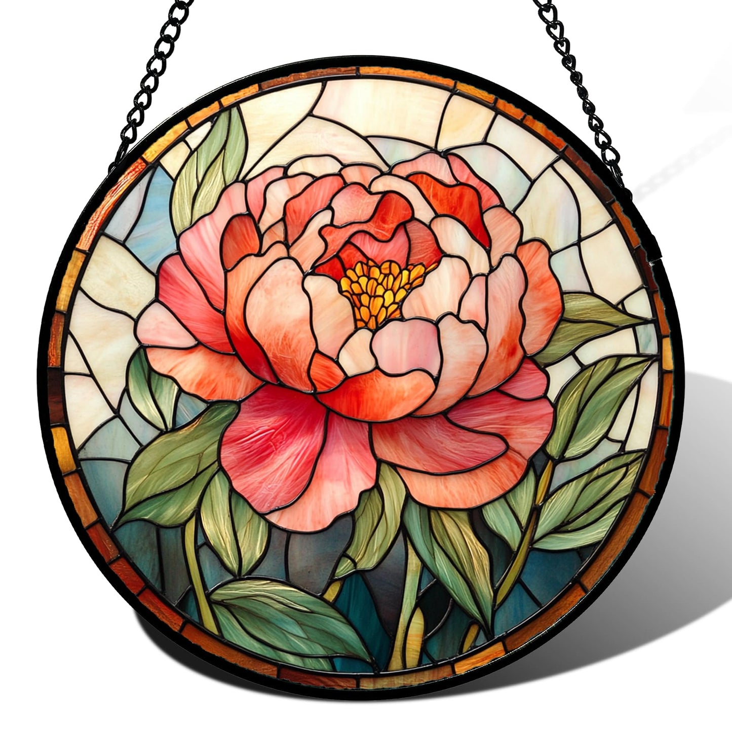 Stained Glass Window Hanging - Golden Christmas Tree Suncatcher for Doors Home Christmas Decoration Winter Sun Catcher Thanksgiving New Year Birthday Gifts for Women Men Mom Nana Girl 7.8 in