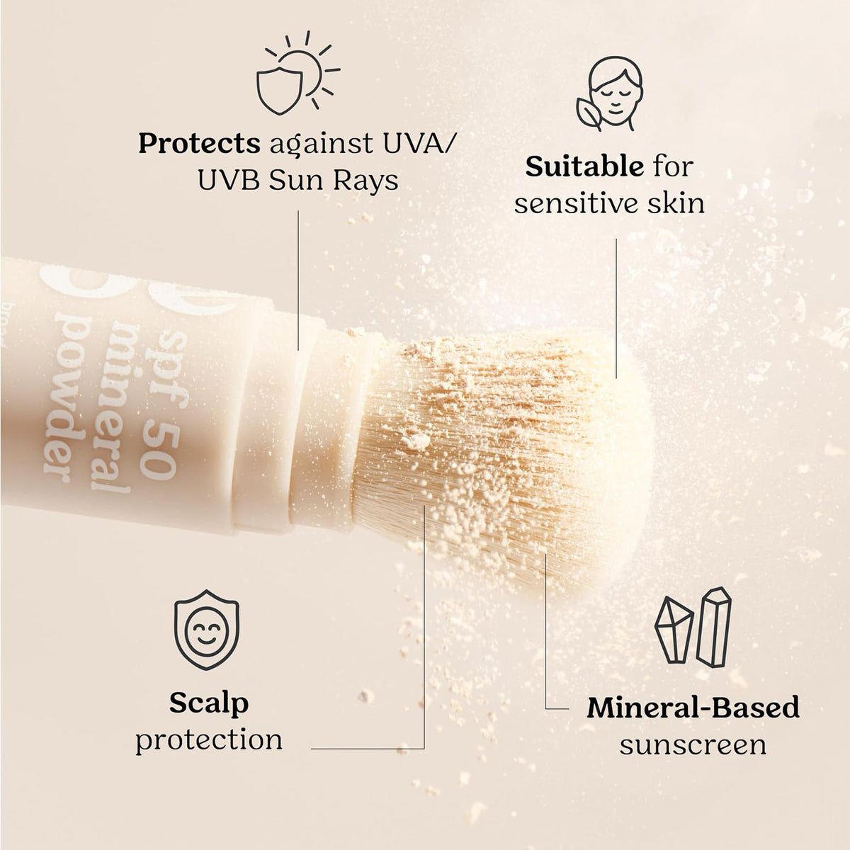 Roe Wellness- SPF 50 Powder Sunscreen Mineral-Based, Non-Toxic Brush-on For Kids, Adults & Babies | For Scalp, Face & Body (Reef Safe)