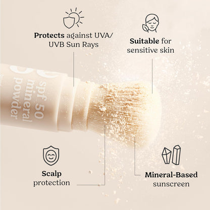 Roe Wellness- SPF 50 Powder Sunscreen Mineral-Based, Non-Toxic Brush-on For Kids, Adults & Babies | For Scalp, Face & Body (Reef Safe)
