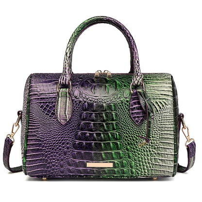 Makcr Joacbv Crocodile Handbag for Women Top Handle Leather Shoulder Purse | Glossy crocodile-embossed vegan leather with rolled handles, buckle details, a structured dome shape, and adjustable strap.