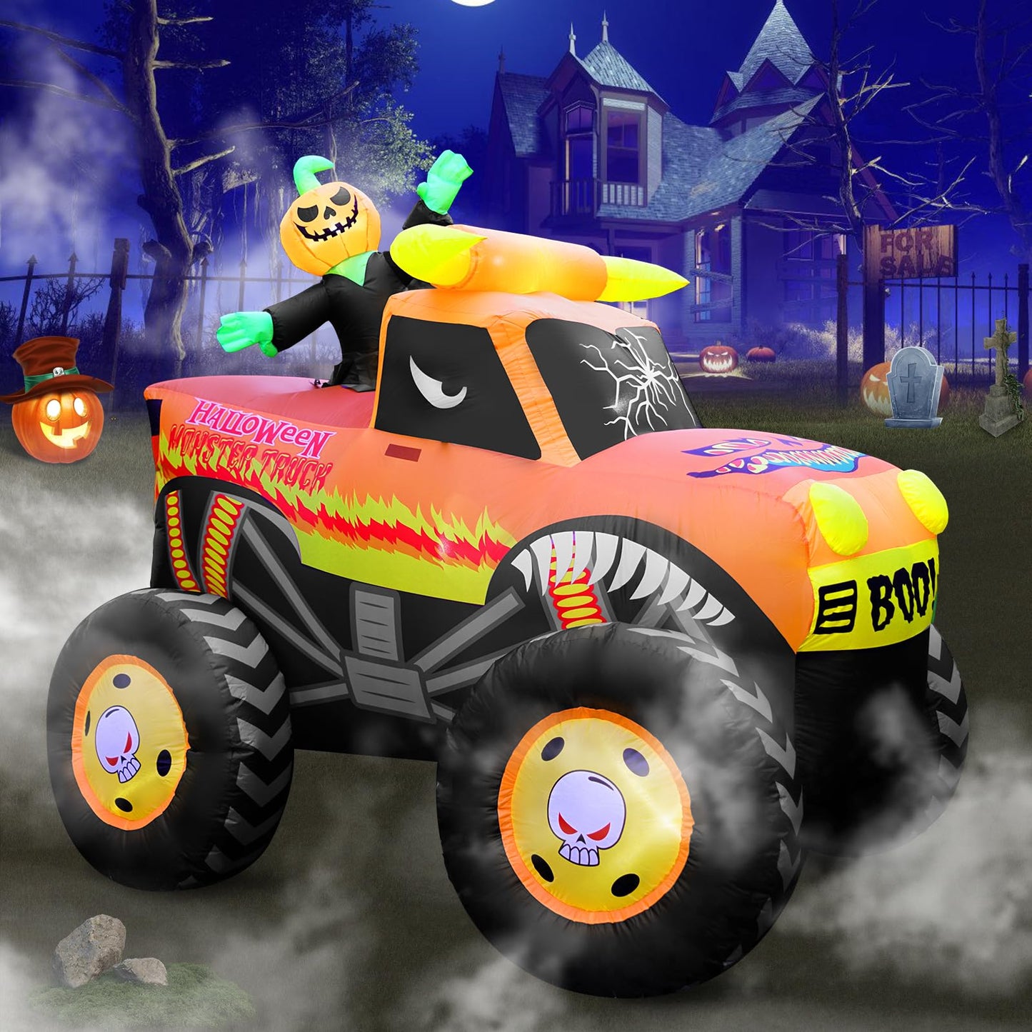 12FT Giant Halloween Inflatable Pumpkin, Blow up Halloween Decoration Built-in 6 LED and Flashing Light for Halloween Decoration Outdoor Indoor Home Party Supplies Halloween Lawn Decor