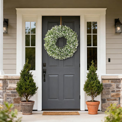32" Large Artificial Boxwood Wreath for Front Door (White-Green) | Waterproof Fade Resistant,Premium Durable,Faux Aglaia Odorata Wreath,for Wall Window Farmhouse Outdoor All Seasons Decor