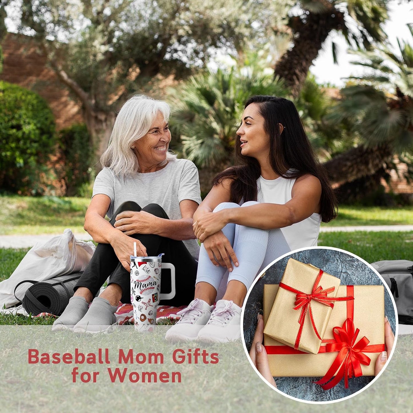 Baseball Mom 40 oz Tumbler with Handle and Straw Lid Leak Proof