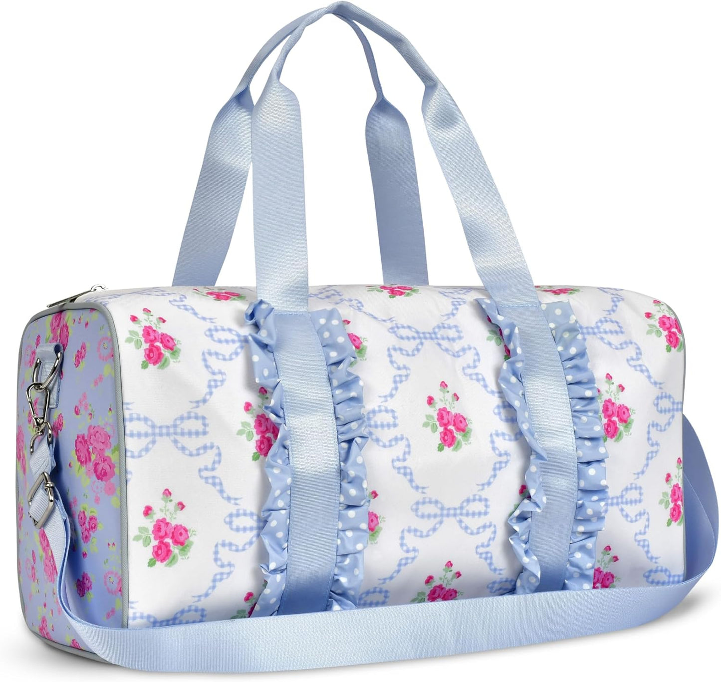 iscream 17" x 10" Duffle Bag with Double Handles, Removable, Adjustable Should Strap and Ruffle Accents - Vintage Vibes