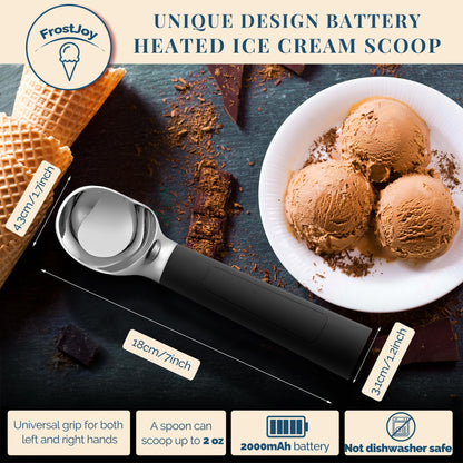Heated Ice Cream Scoop Rechargeable, Electric Warming Ice Cream Scooper with LED Display, Heats to 158°F for Hard Ice Cream, Easy for Seniors & Kids, IP67 Waterproof (White, 2 oz)