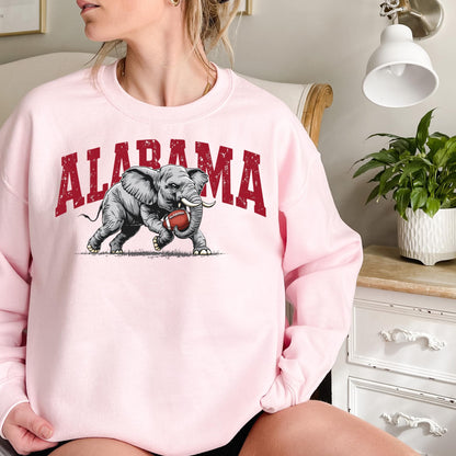 Alabama Elephant Football Sweatshirt – Vintage Sport Grey Crewneck Pullover – Retro Game Day Apparel for Men & Women