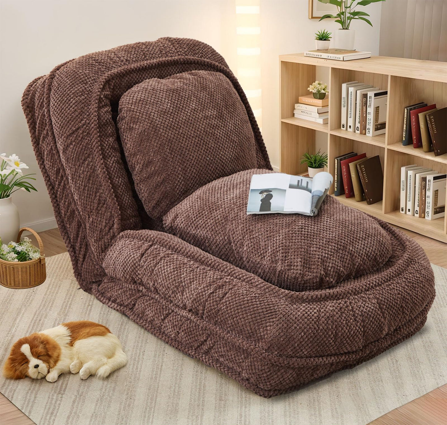 Upholstered Convertible Lounge Chair with 2 Soft Pillows