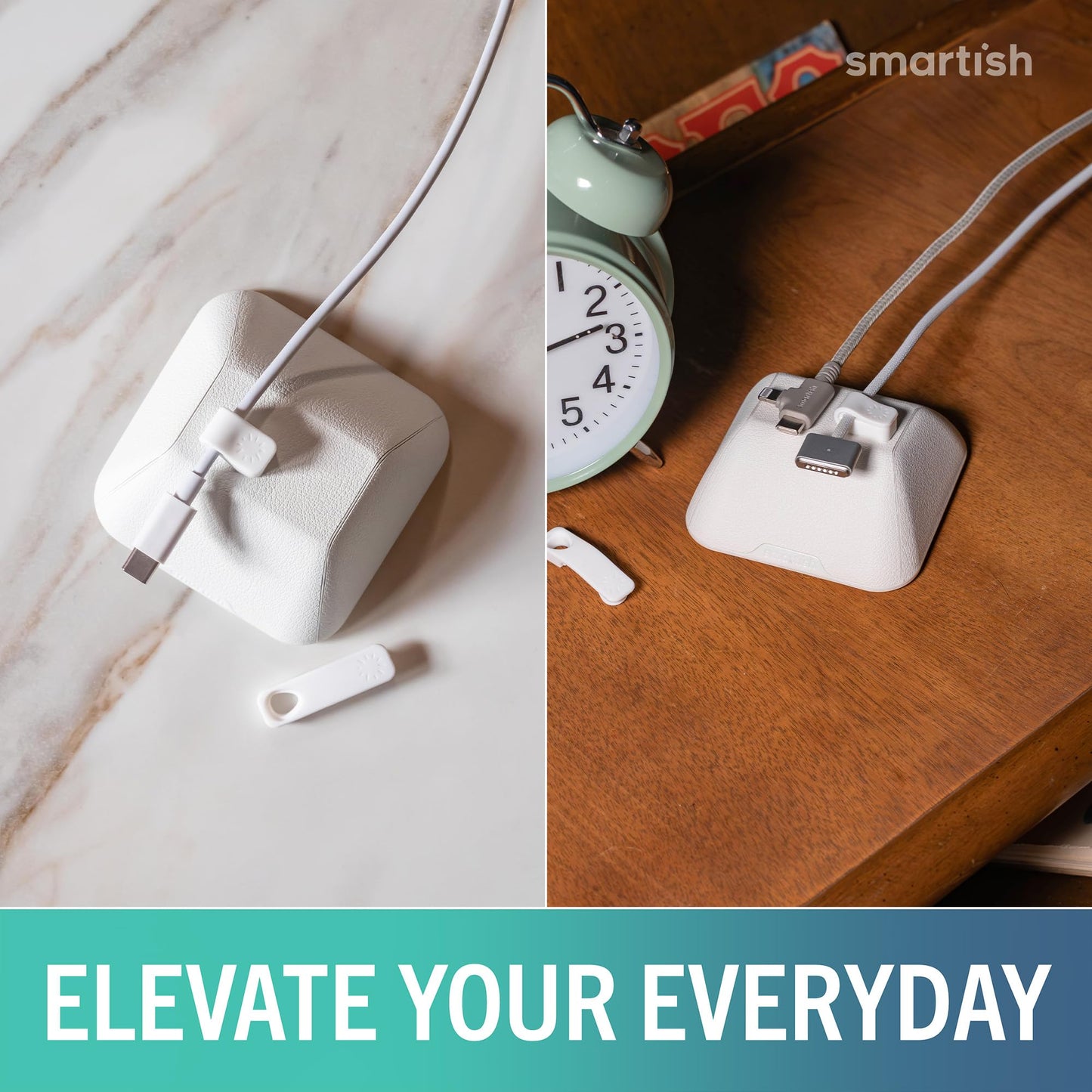 Smartish® Magnetic Cord Holder - Bigger Cable Wrangler Organizer with Magnet Clips for Charger Management on Desktop, Nightstand - Holds 6+ Cables - I'm Blushing