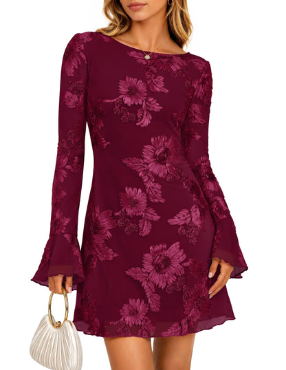 ZESICA Women's 2026 Fall Floral Wedding Guest Cocktail Mini Dress