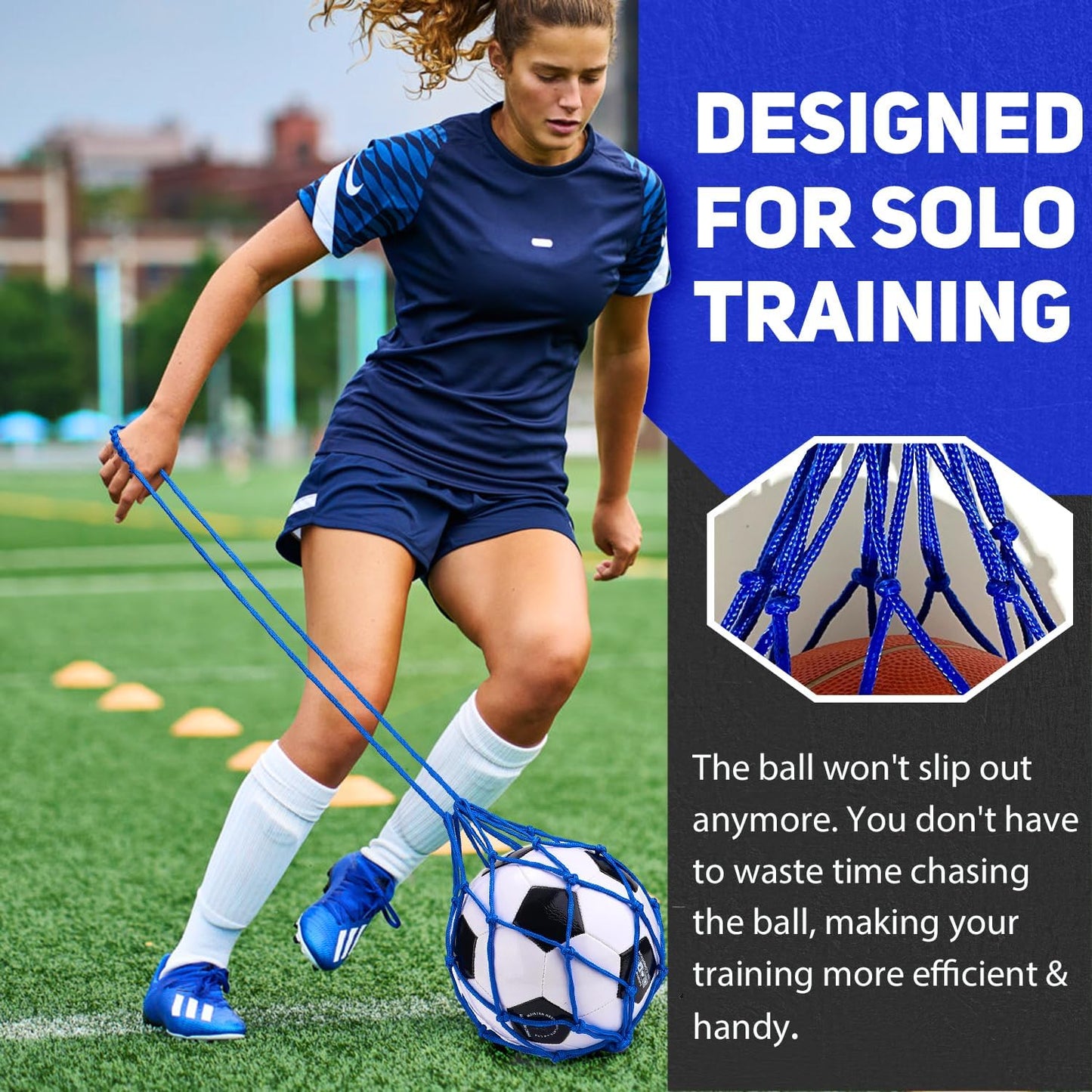 TOBWOLF Football Kick Trainer, Soccer Return Trainer Net Fits Ball Size 3, 4, 5, Hands-Free Soccer Kick Throw Training Aid