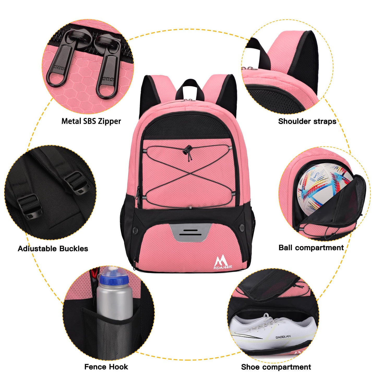 Hsmihair Soccer Bag,Youth Soccer Backpack with Ball and Cleat Compartment
