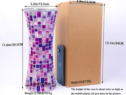 11.6" H Purple Red Mosaic Vase