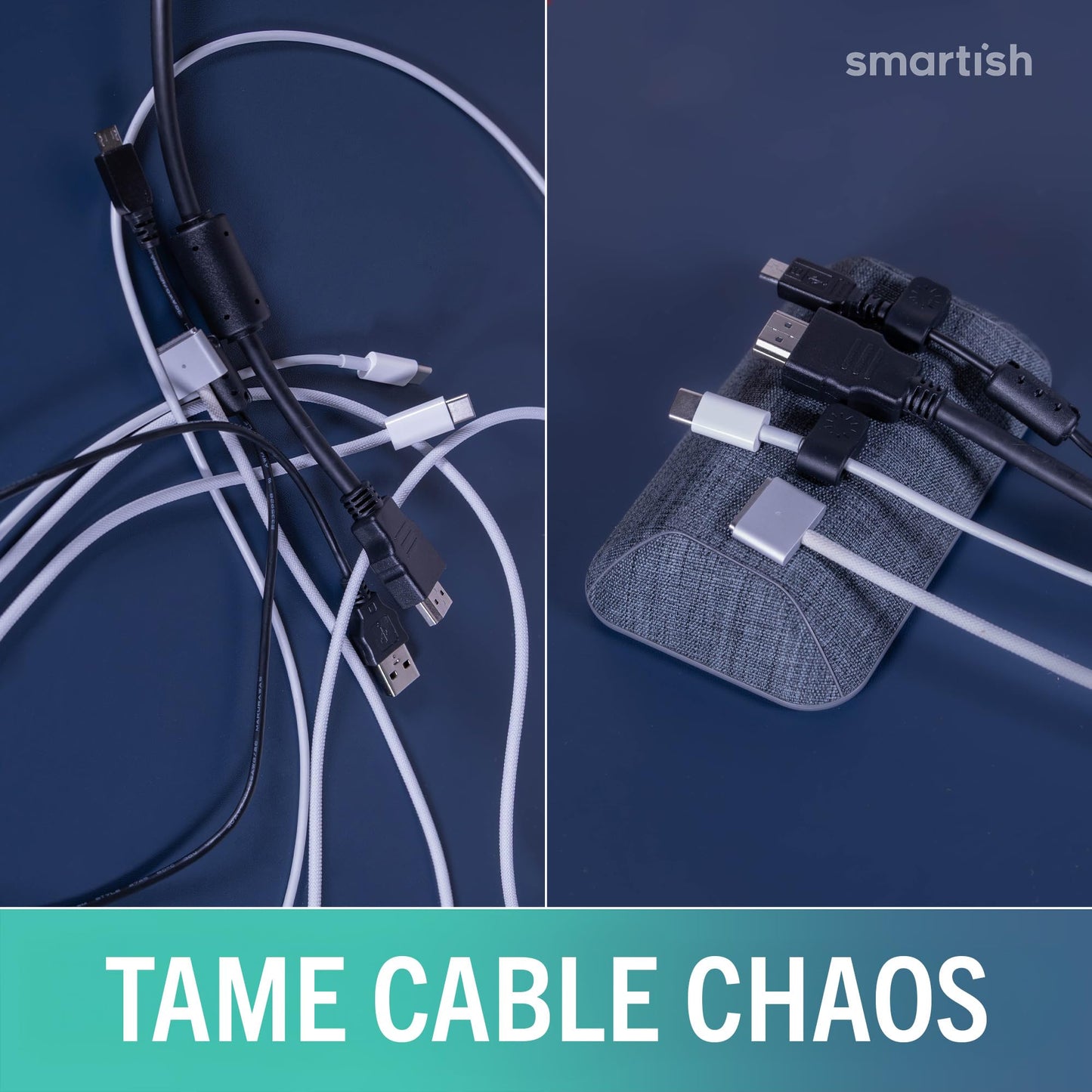 Smartish® Magnetic Cord Holder - Bigger Cable Wrangler Organizer with Magnet Clips for Charger Management on Desktop, Nightstand - Holds 6+ Cables - I'm Blushing