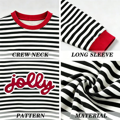 Christmas Sweatshirts For Women Jolly Glitter Patch Striped Sweater