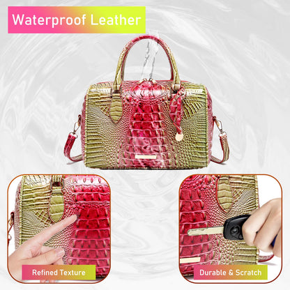 Makcr Joacbv Crocodile Handbag for Women Top Handle Leather Shoulder Purse | Glossy crocodile-embossed vegan leather with rolled handles, buckle details, a structured dome shape, and adjustable strap.