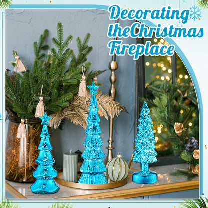 Funnymoom 3 Pack Glass Christmas Trees Decor Lighted Christmas Tree Tabletop Glitter Centerpiece Decoration Glass Xmas Tree Figurines Holiday Ornament for Table Mantle Fireplace(Gold,Classic)