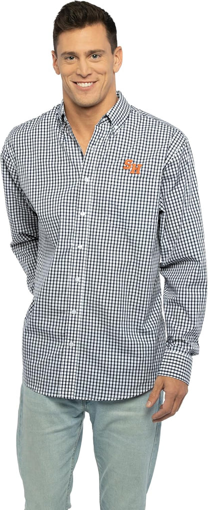 Vantage Men's Collegiate Easy-Care Long Sleeve Gingham Check Button Down Shirt