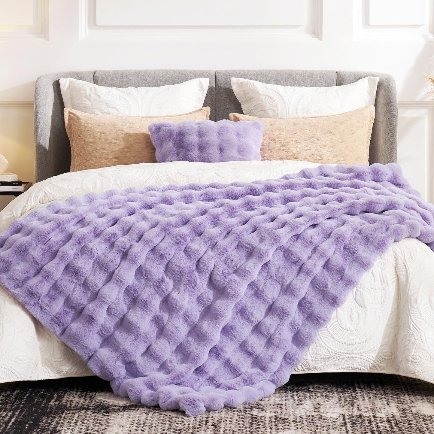 Cozy Bliss Faux Fur Throw Blanket for Couch, Fuzzy Soft Plush Thick Bubble Blanket for Sofa Bedroom Living Room, 50 * 60 Inches Tie Dye Pink