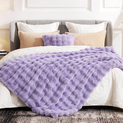 Cozy Bliss Faux Fur Throw Blanket for Couch, Fuzzy Soft Plush Thick Bubble Blanket for Sofa Bedroom Living Room, 50 * 60 Inches Tie Dye Pink