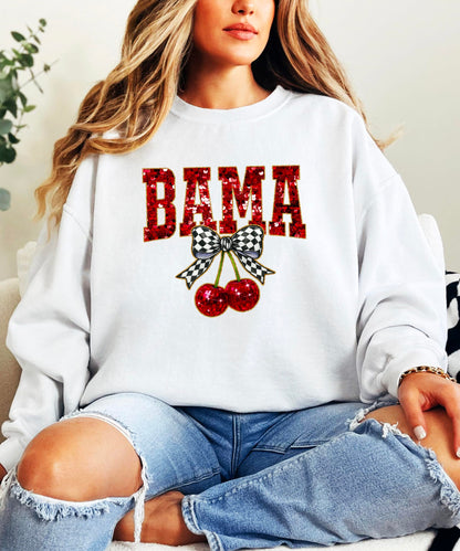 Olive Loves Apple Bama Red Ink-Printed Sequins Sweatshirt for Women & Teens Alabama Fall Sports Sweater