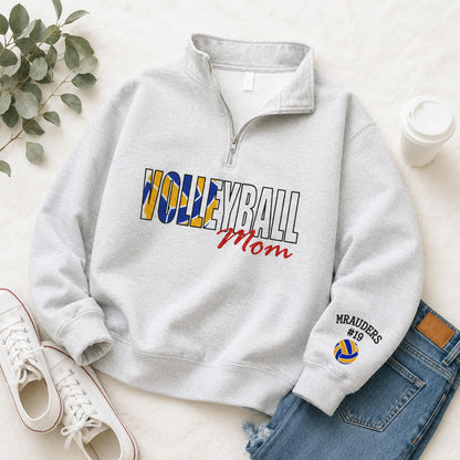 NAZENTI Personalized Sports Mom Quarter Zip Sweatshirt, Football Volleyball Soccer Mom Pullover, Gifts For Mama Grandma