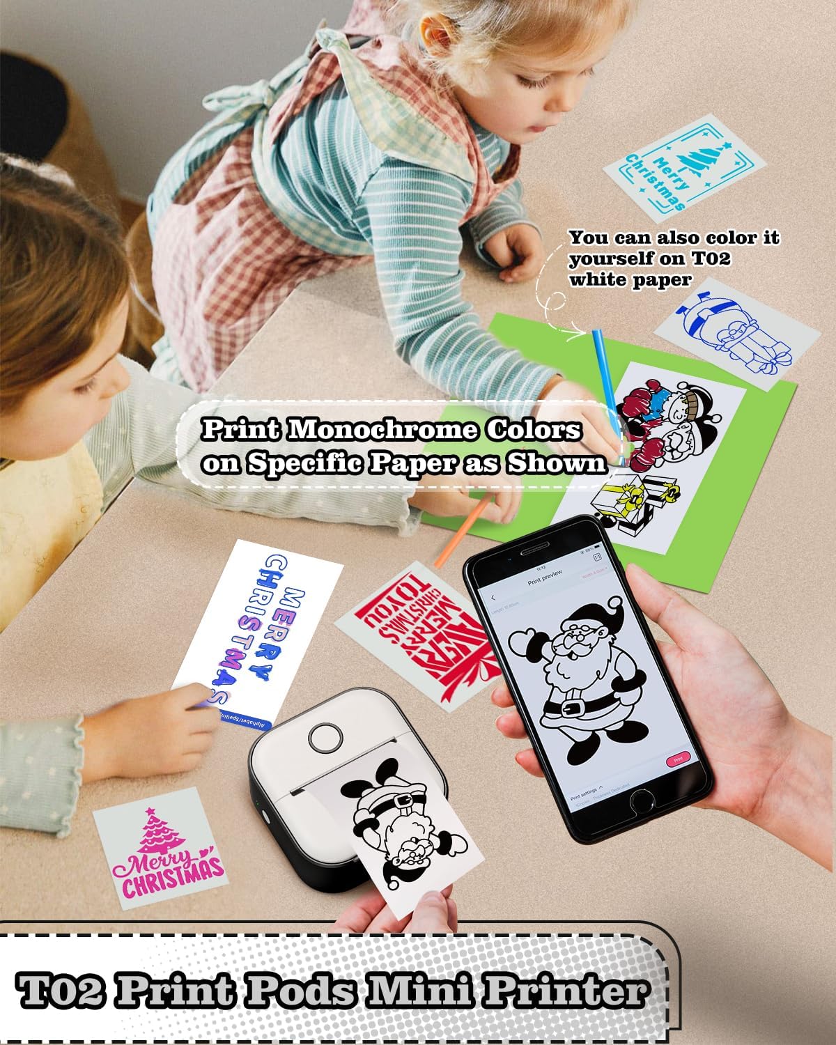 Memoking Mini Printer - Sticker Printer T02 Inkless Sticker Maker Machine