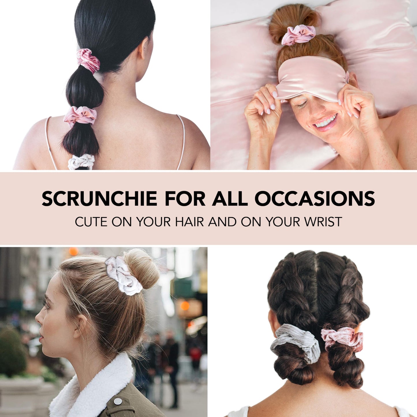 Kitsch Ultra-Petite Satin Scrunchies for Women - Cherry Blossom, 5pcs