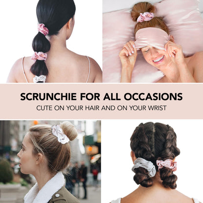 Kitsch Ultra-Petite Satin Scrunchies for Women - Cherry Blossom, 5pcs