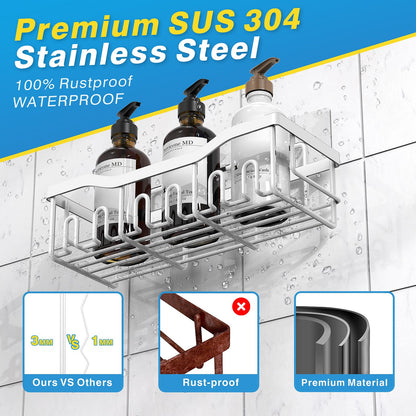 EUDELE Adhesive Shower Caddy, 5 Pack Rustproof Stainless Steel Bath Organizers With Large Capacity, No Drilling Shelves for Bathroom Storage & Home Decor