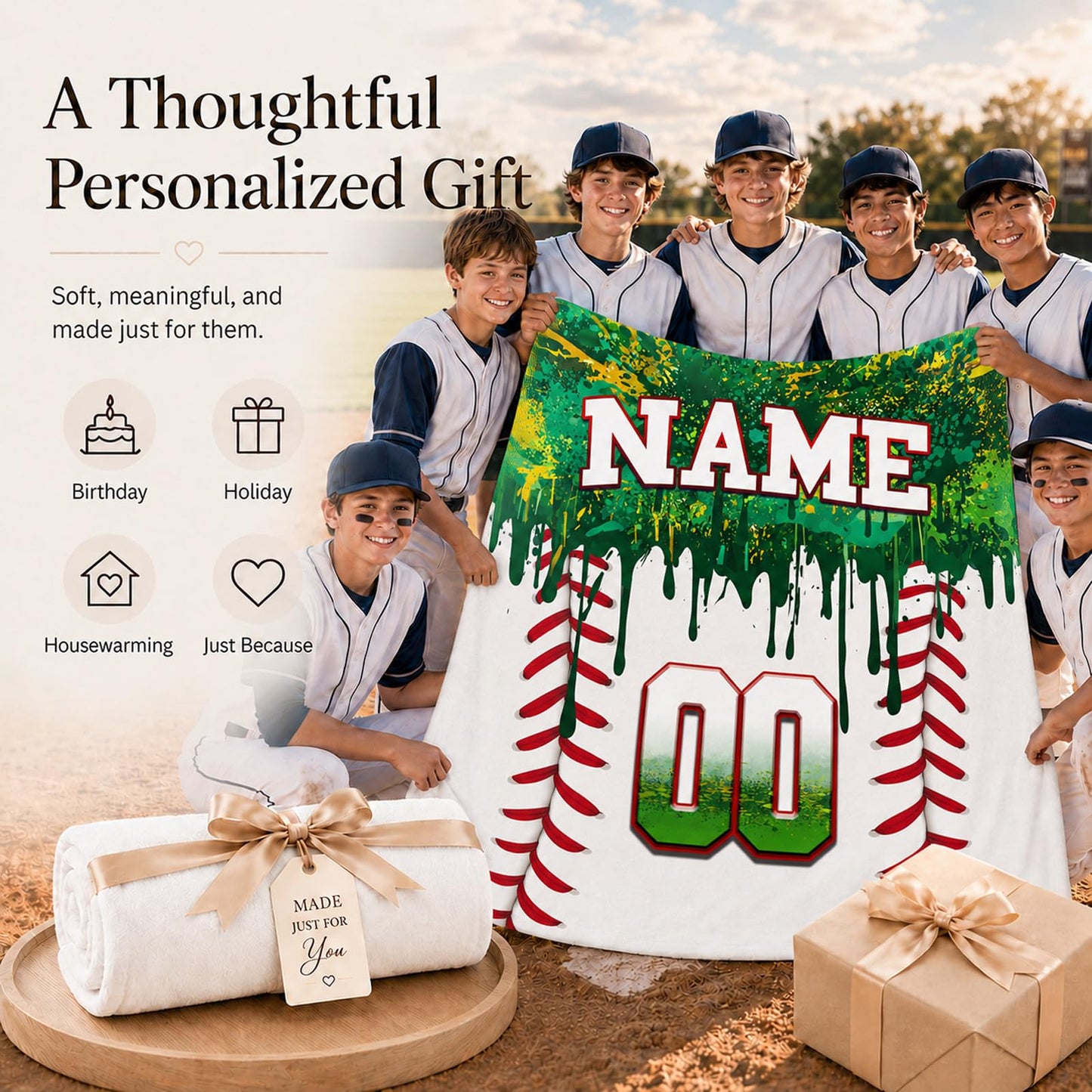 Kids Blanket Custom Baseball Blankets, Splashed Ink Throw Bed Travel