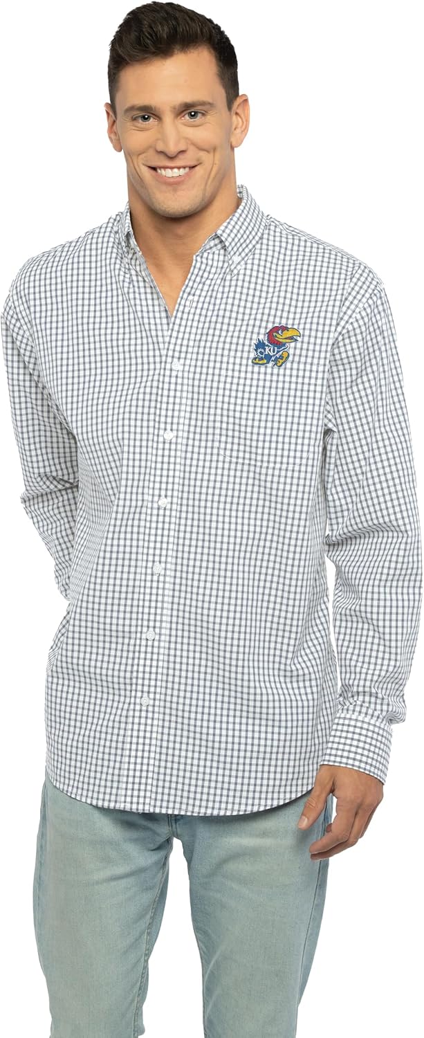 Vantage Men's Collegiate Easy-Care Long Sleeve Gingham Check Button Down Shirt