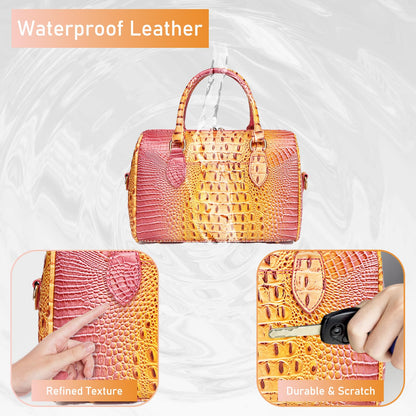 Makcr Joacbv Crocodile Handbag for Women Top Handle Leather Shoulder Purse | Glossy crocodile-embossed vegan leather with rolled handles, buckle details, a structured dome shape, and adjustable strap.