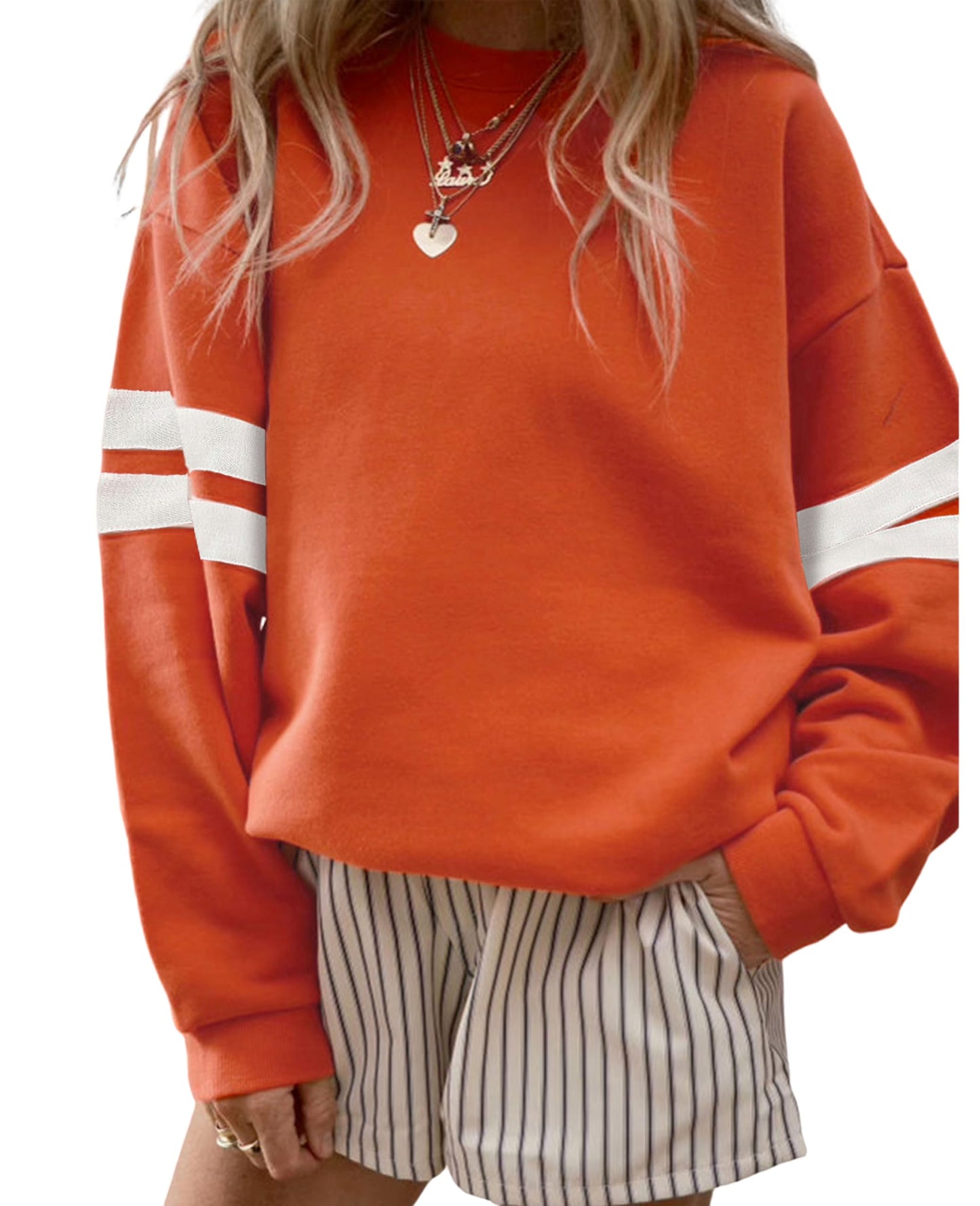 Selink Womens Varsity Striped Oversized Sweatshirt Crewneck Long Sleeve Casual Fashion Pullover Top Fall Outfits