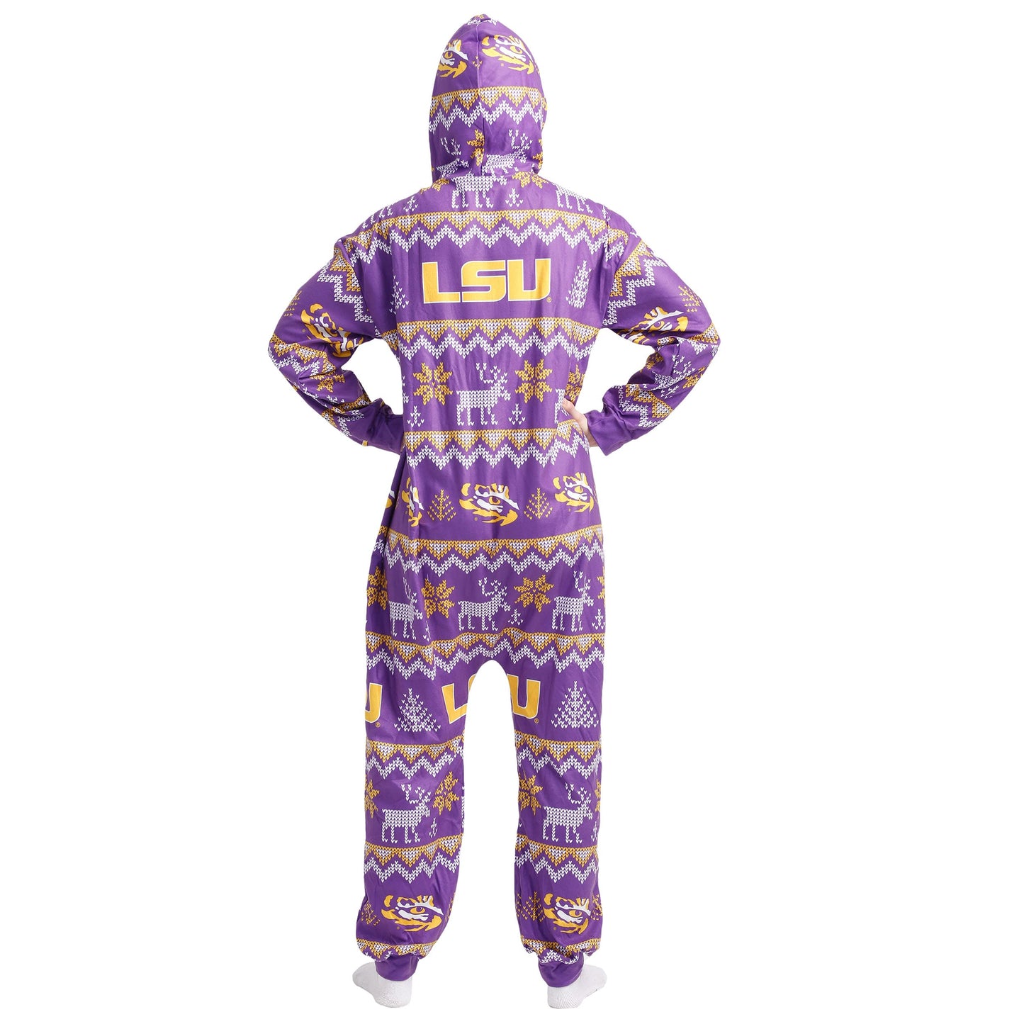 FOCO Unisex NCAA College Team Ugly Pattern Matching Holiday Pajamas One Piece Onesie