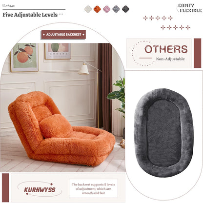 Upholstered Convertible Lounge Chair with 2 Soft Pillows