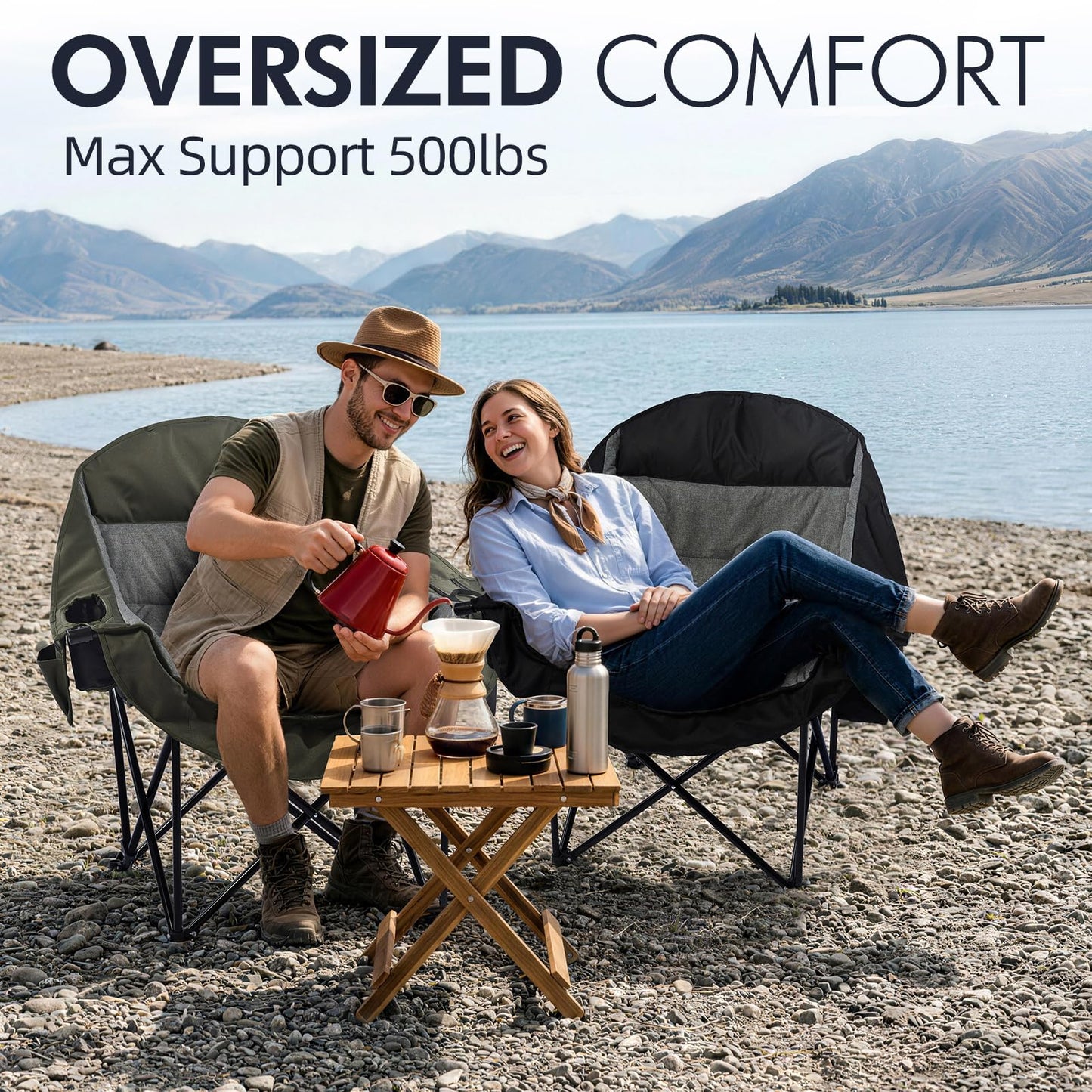 Oversized Camping Chairs for Adults - Heavy Duty Padded Outdoor Camp Chair