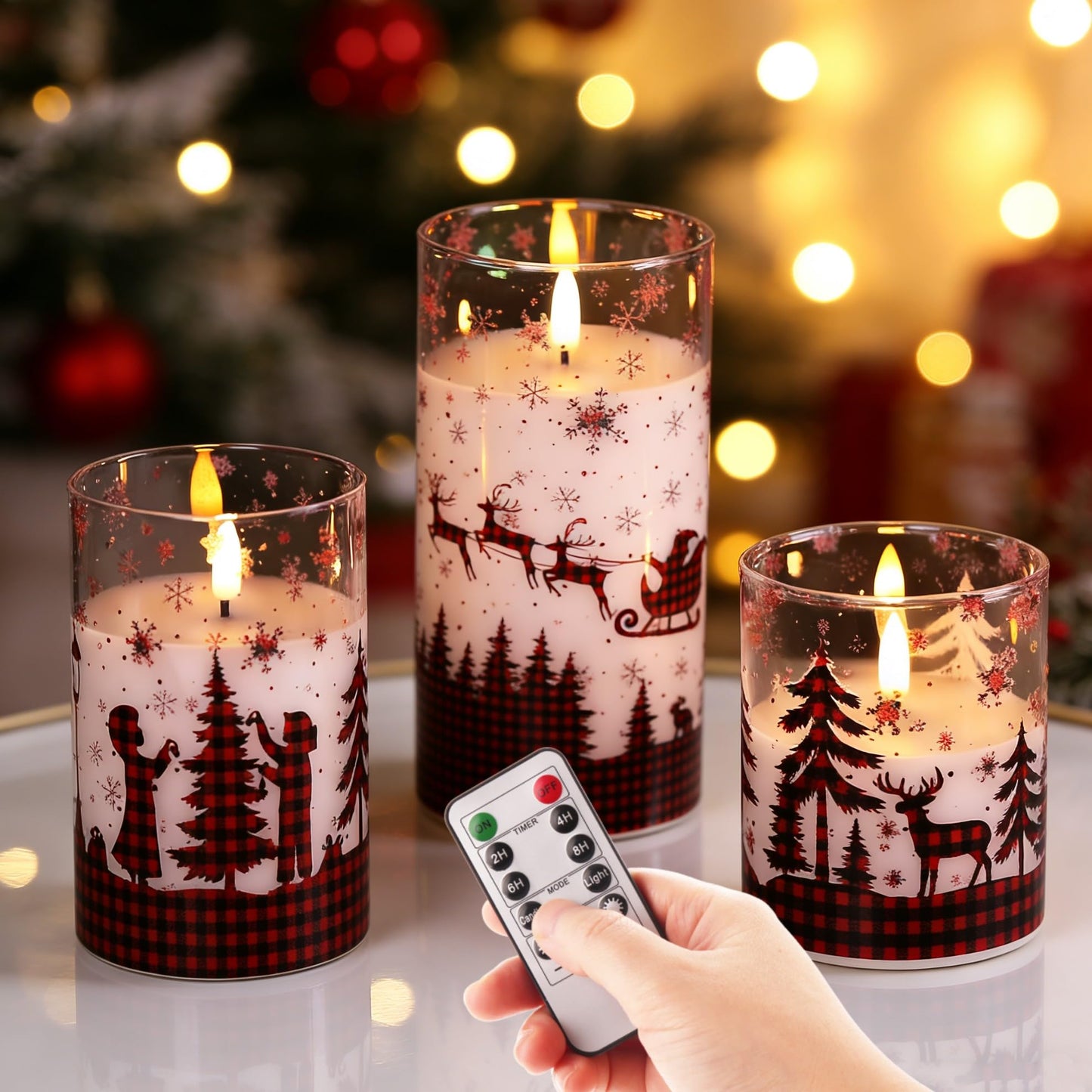 Eywamage Smoke Grey Glass Flameless Pillar Candles with Remote, Flickering LED Battery Candles Table Decor Set of 3