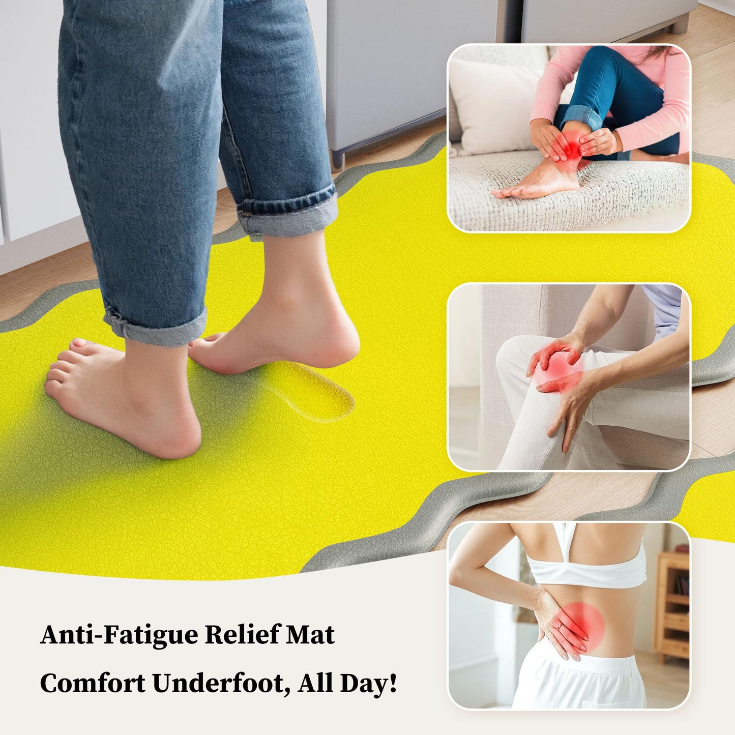 Arenarug Upgrade Scalloped Embossed Kitchen Mats for Floor 2PCS Cushioned Anti Fatigue Waterproof Foam Kitchen Rugs Non Slip Washable Comfort Standing Mat for Office Sink Laundry, Black