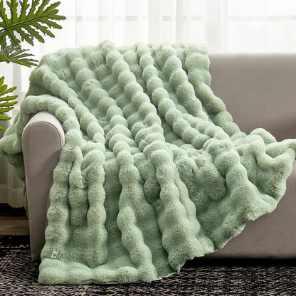 Cozy Bliss Faux Fur Throw Blanket for Couch, Fuzzy Soft Plush Thick Bubble Blanket for Sofa Bedroom Living Room, 50 * 60 Inches Tie Dye Pink
