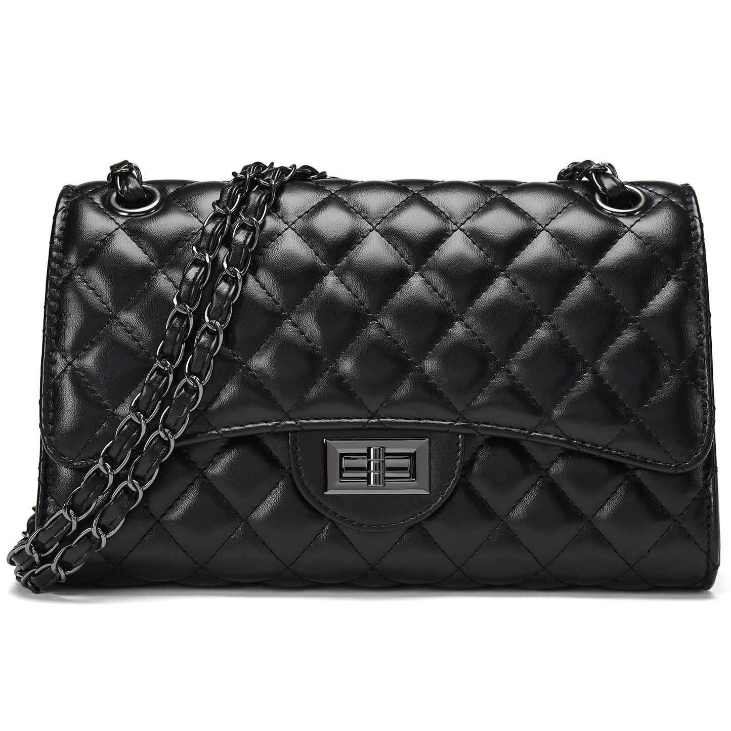 Quilted Leather Crossbody Bags for Women Trendy Ladies Shoulder Purse Satchel HandBag with Chain Strap