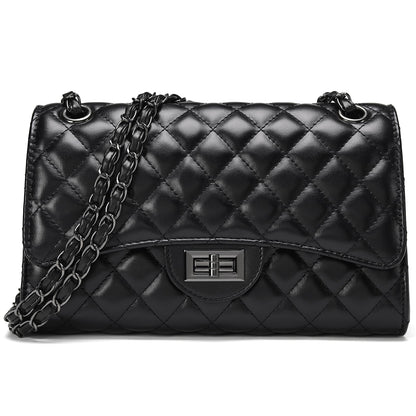 Quilted Leather Crossbody Bags for Women Trendy Ladies Shoulder Purse Satchel HandBag with Chain Strap