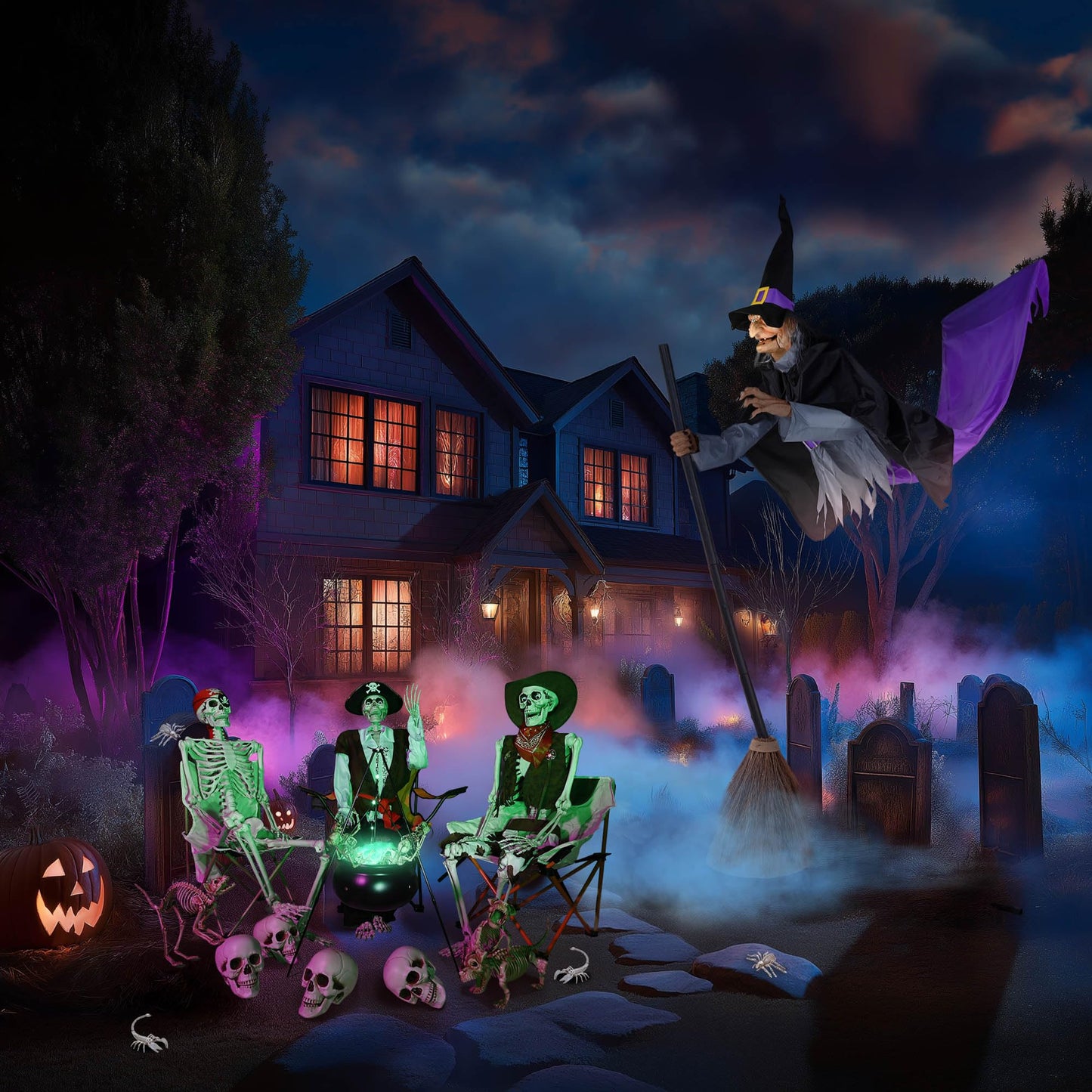 AW 9Ft Animatronics Flying Witch Hovering Broom Animated AC 100V-240V Halloween Outdoor Decoration Motion Activated 2026