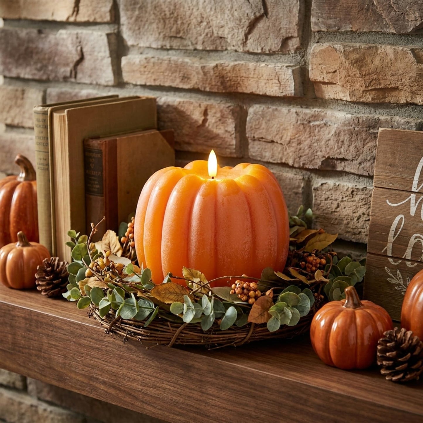 Fall Decor, Fall Decorations for Home - Flameless Pumpkin Candle with Timer Remote - Room Bedroom Table Farmhouse Decor for Halloween, Thanksgiving, Orange+White