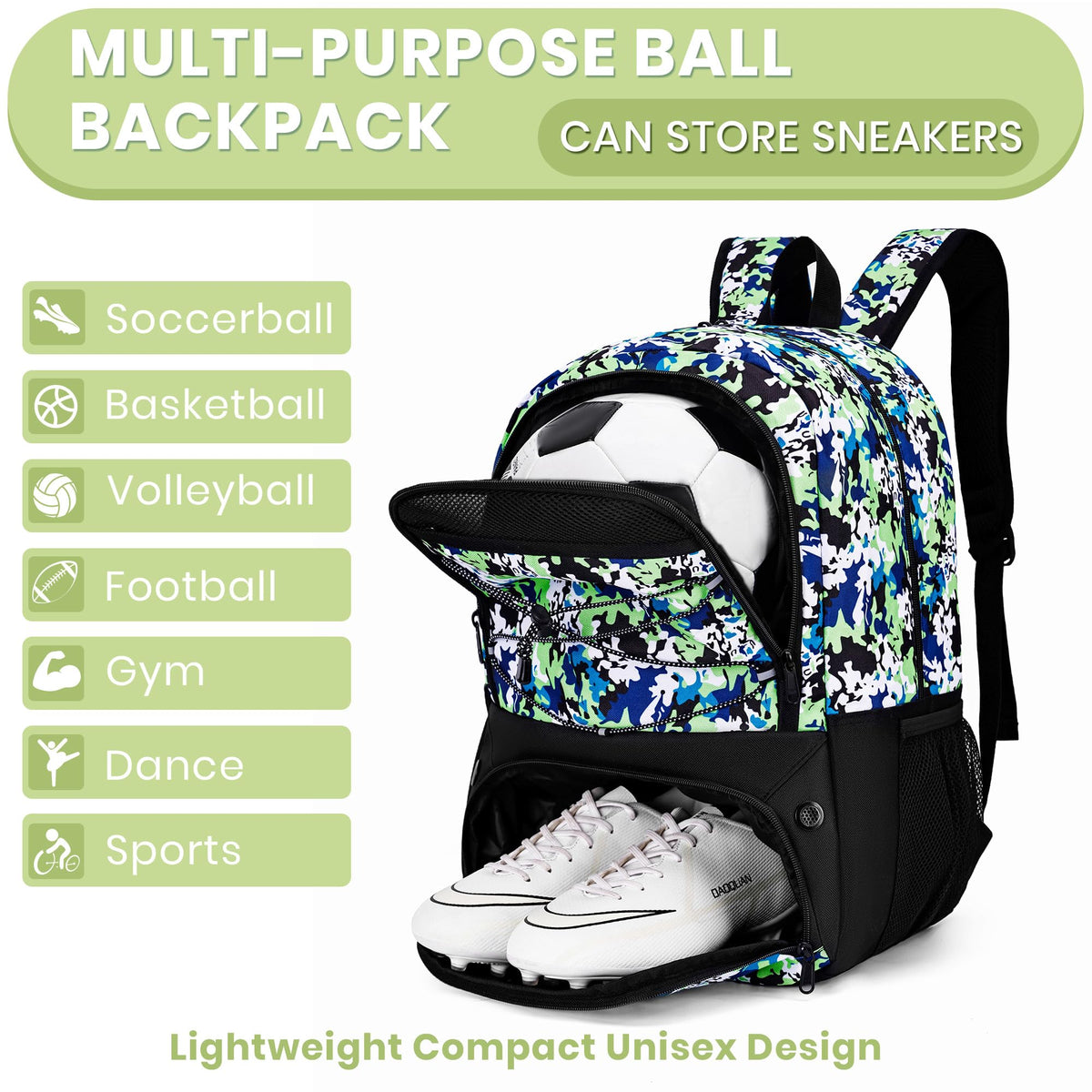 Hsmihair Soccer Bag,Youth Soccer Backpack with Ball and Cleat Compartment