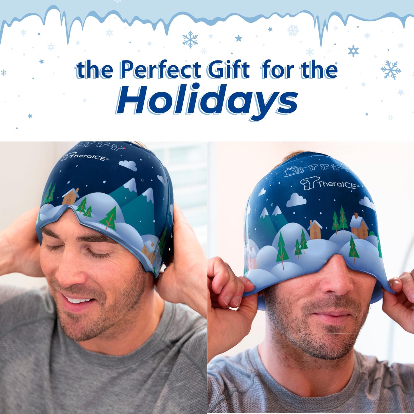 TheraICE Headache Relief Cap, Migraine Ice Pack Mask Products, Women Cooling Gel Hat, Face Cold Compress Head Wrap for Her Stress. Great Birthday Gift for Mom, Sister, Grandma, Girlfriend, & Teacher