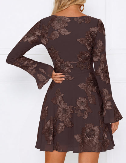 ZESICA Women's 2026 Fall Floral Wedding Guest Cocktail Mini Dress