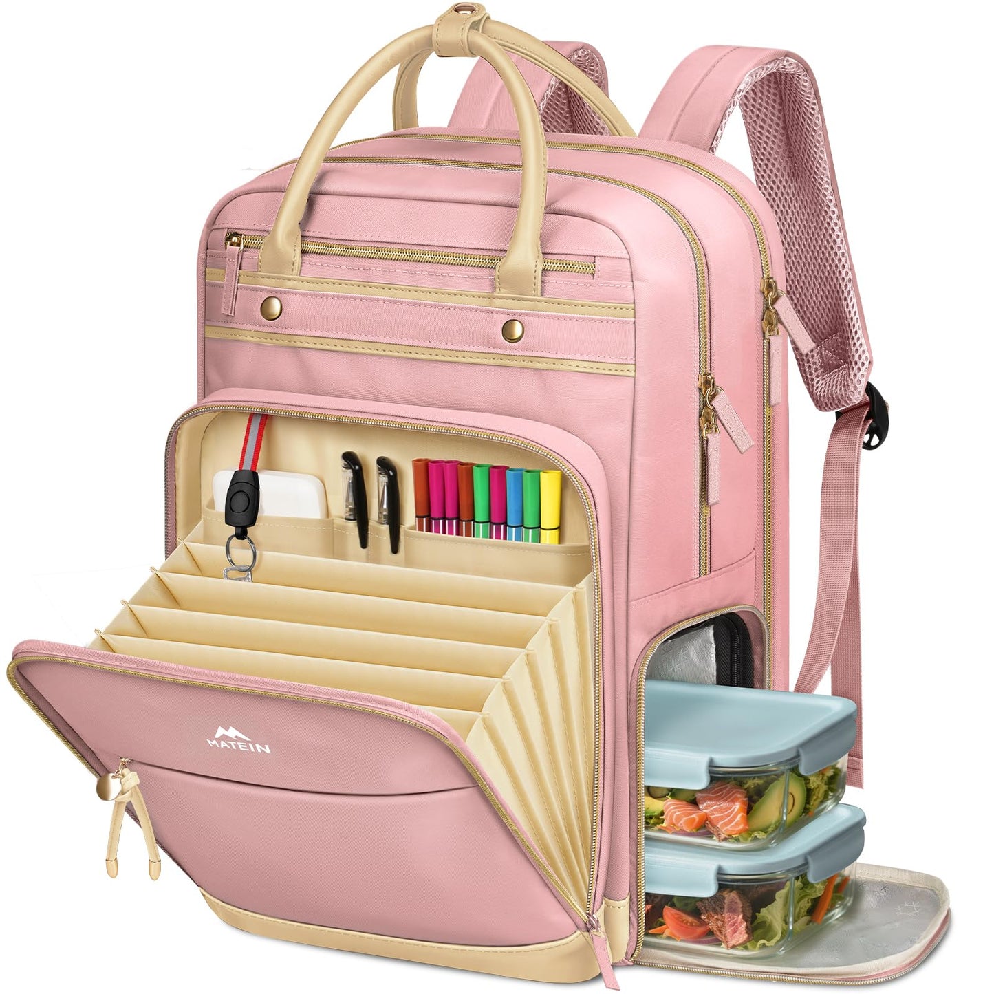 MATEIN Teacher Backpack with Lunch Compartment, 15.6 Inch Laptop Backpack | Detachable, with Organized Pocket, Commute Office College, Computer Backpacks for Men Women, Meal Prep Bag, Gift for Nurse